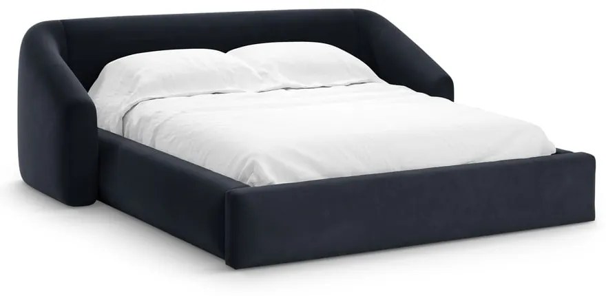 Letto matrimoniale imbottito blu scuro con contenitore con rete inclusa 140x200 cm Campi – Cosmopolitan Design