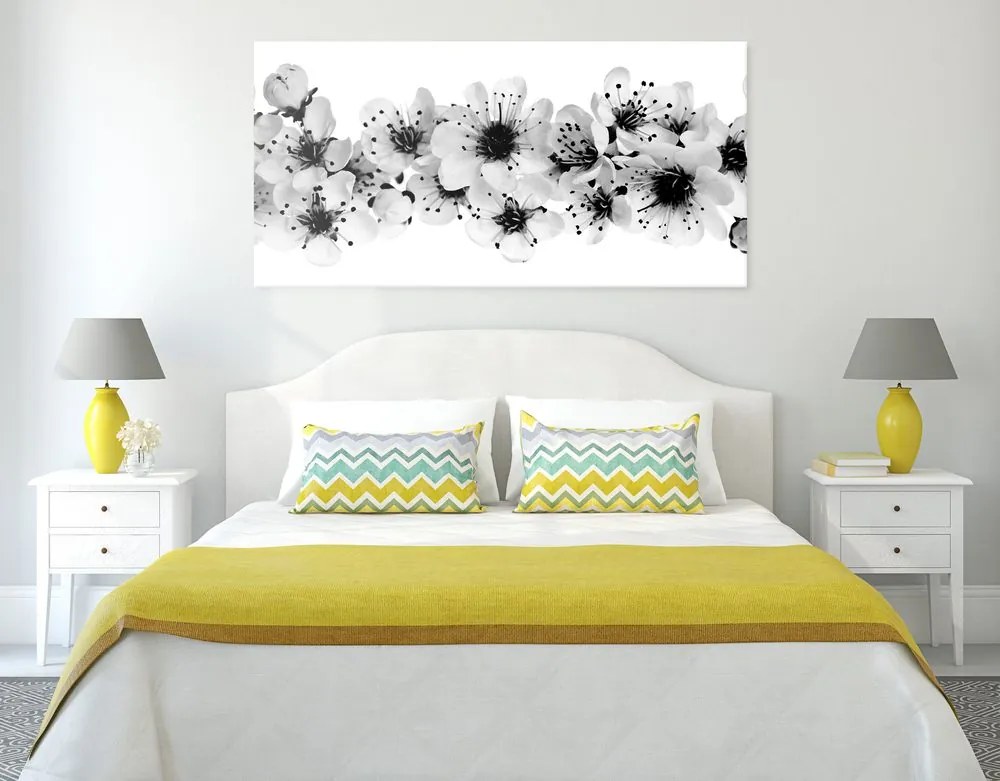 Quadro su tela – Fiori di ciliegio in bianco e nero