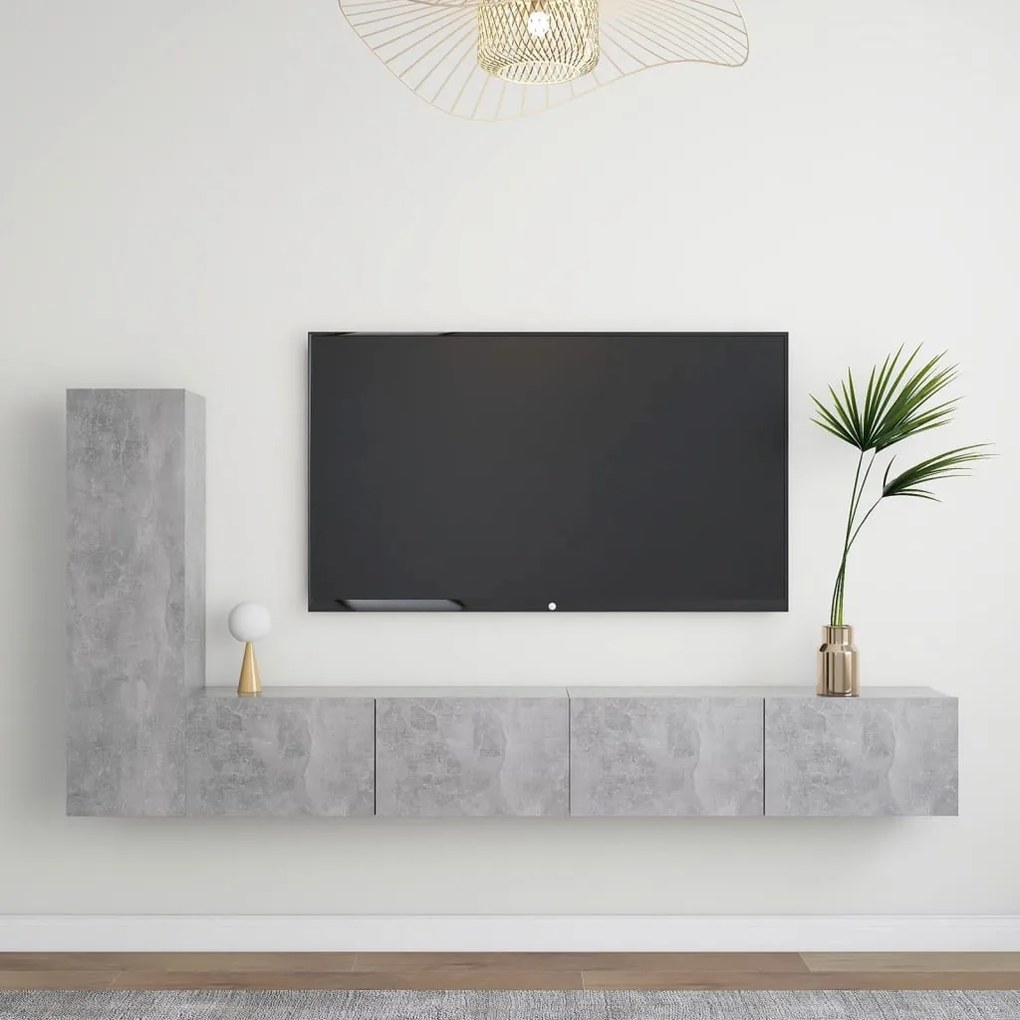 Set Di Mobili Porta Tv 3 Pz Grigio Cemento İn Legno Multistrato /
