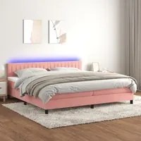 Letto a Molle con Materasso e LED Rosa 200x200 cm in Velluto 3134548