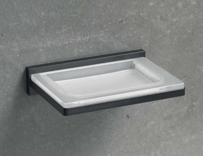 Colombo Look B16010NM Porta Sapone a muro in Vetro Acidato Naturale nero opaco