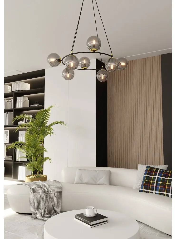 Lampadario a Sospensione AZURA 8 in Acciaio e Vetro 8xE14 Colore del corpo Nero e Grafite