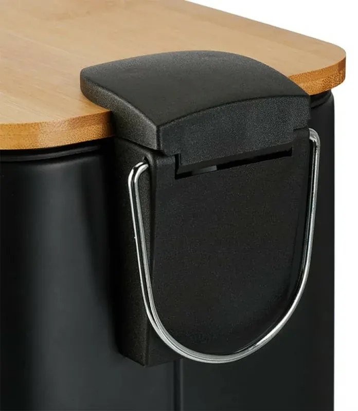 Pattumiera bagno 5 Lt in acciaio con coperchio in bambù nera con apertura a pedale Rexa