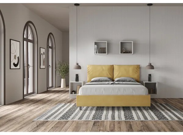 Letto matrimoniale e rete 160x200 in microfibra ocra Antea