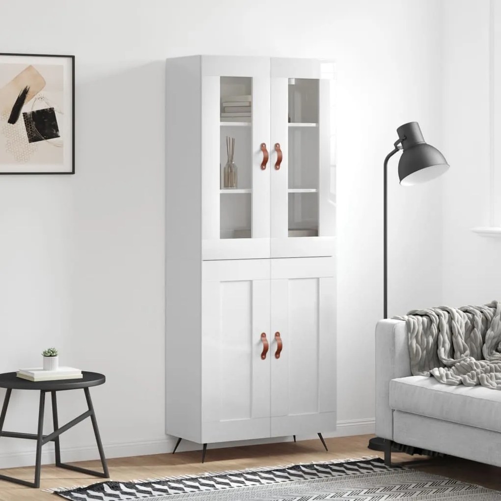 Credenza Bianco Lucido 69,5x34x180 Cm İn Legno Multistrato /