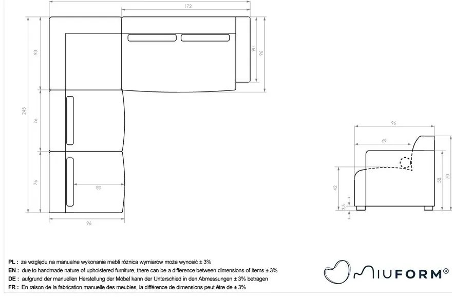 Divano angolare componibile in grigio chiaro (con penisola a sinistra) Flex Felix – Miuform