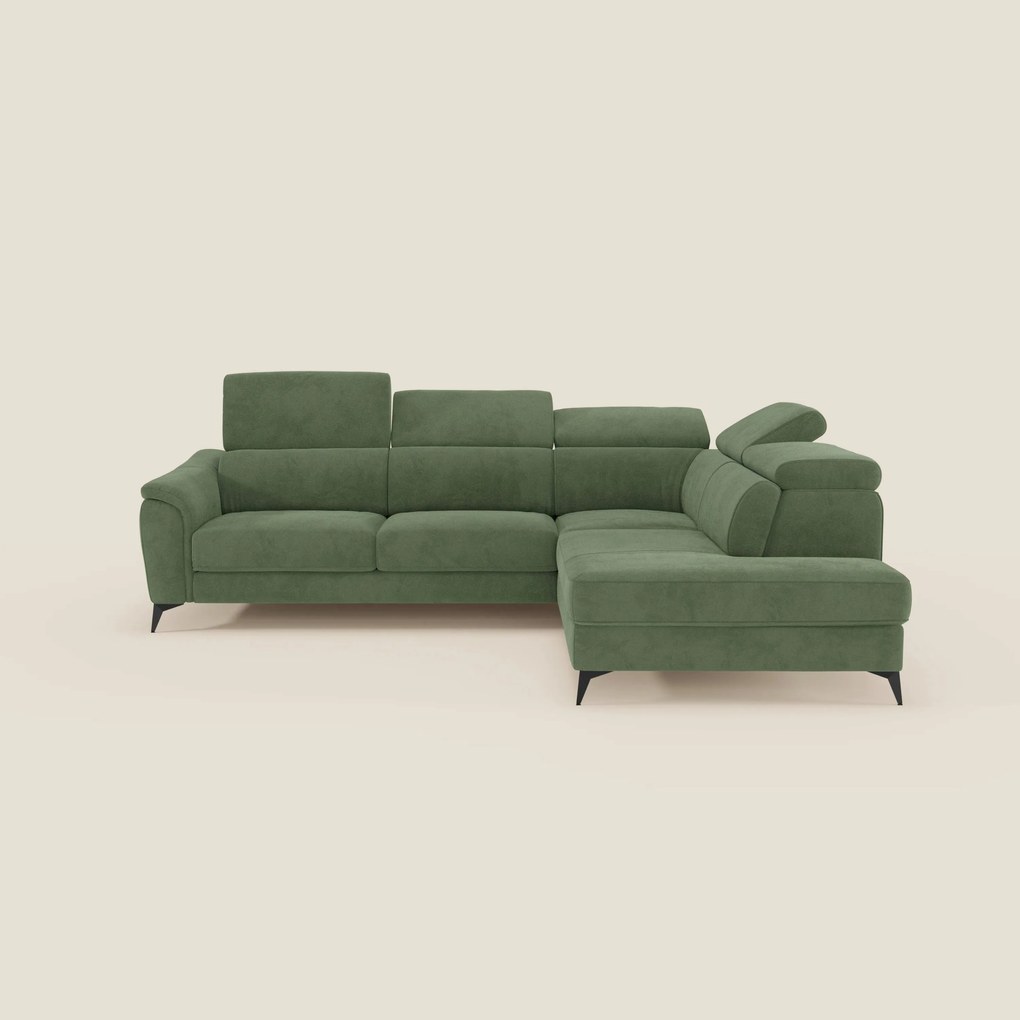 Arcos Divano angolare - piedini alti e poggiatesta reclinabili in microfibra impermeabile T11 verde