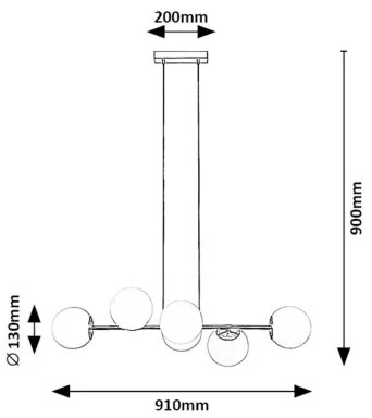 Rabalux 72249 - Lampadario a sospensione con filo KIARA 6xE27/35W/230V oro