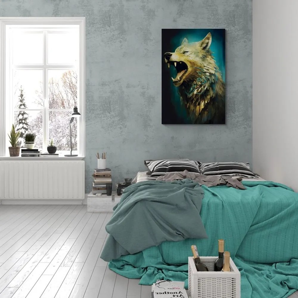 Quadro su tela – Lupo blu-oro