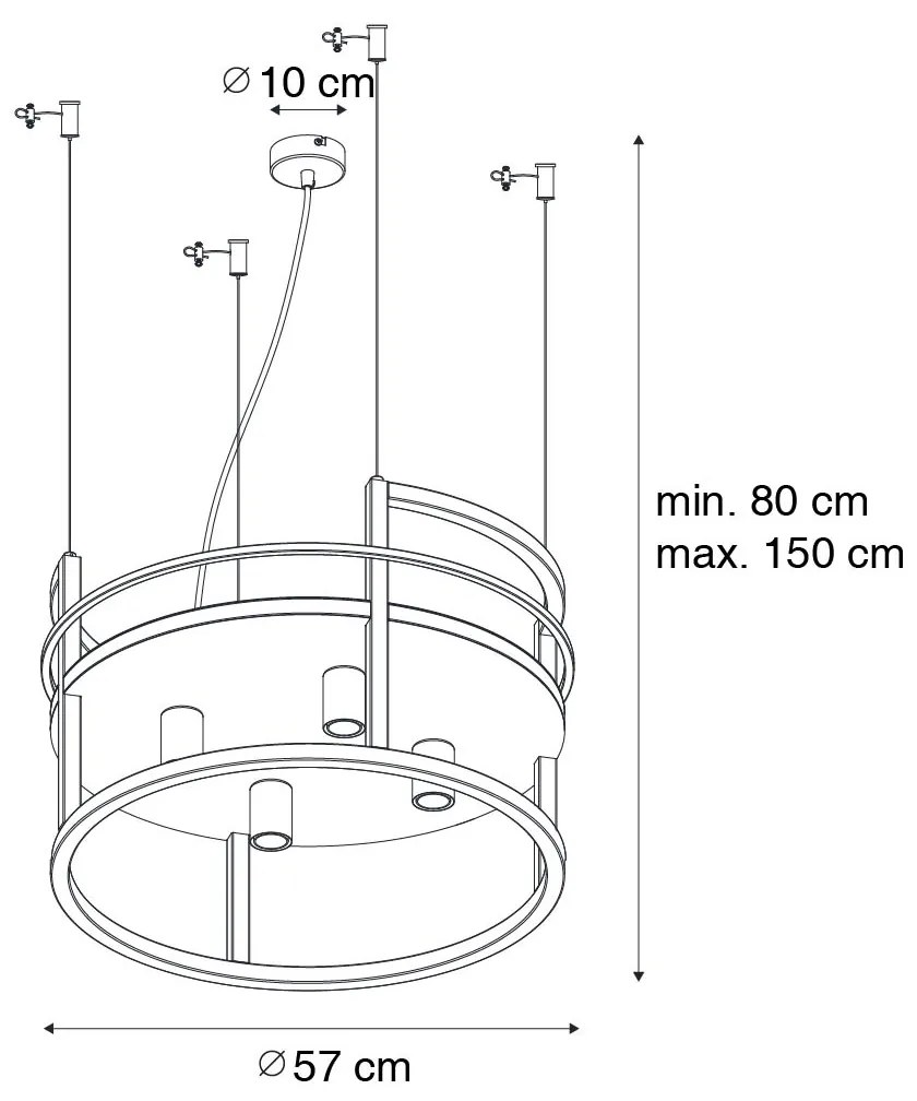 Lampada a sospensione industriale nera con rack rotondo 4 luci - Cage Rack