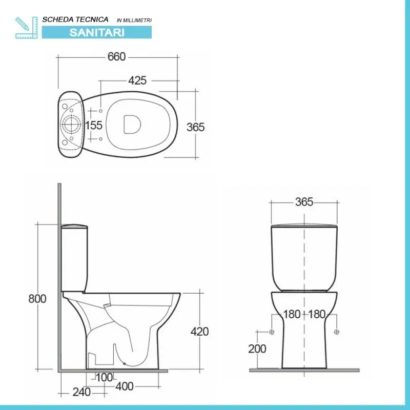 Vaso monoblocco tradizionale Rimless Rak Morning con sedile