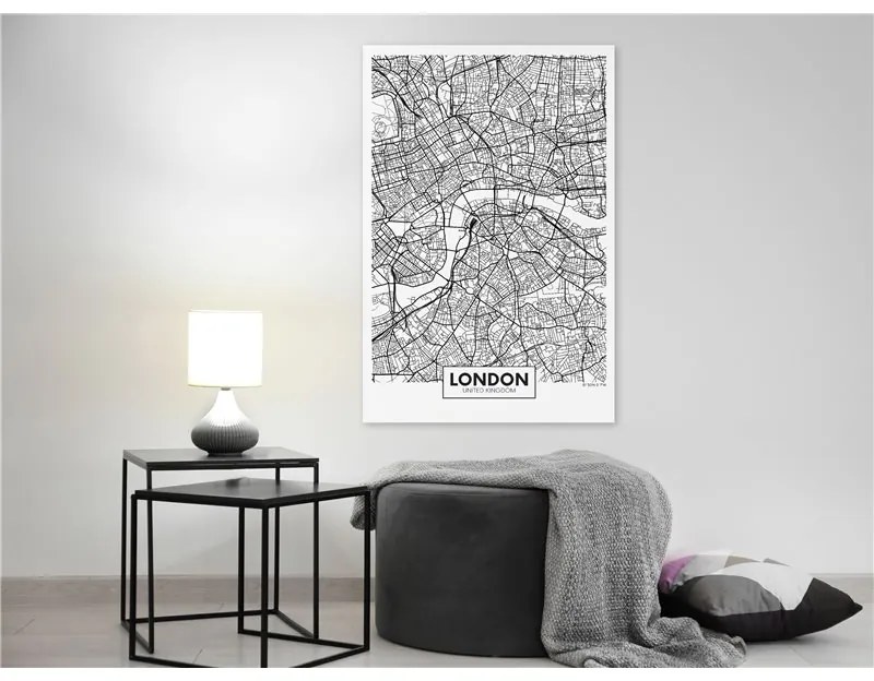 Quadro Map of London (1 Part) Vertical  Colore bianco e nero, Dimensioni e Misure 60x90