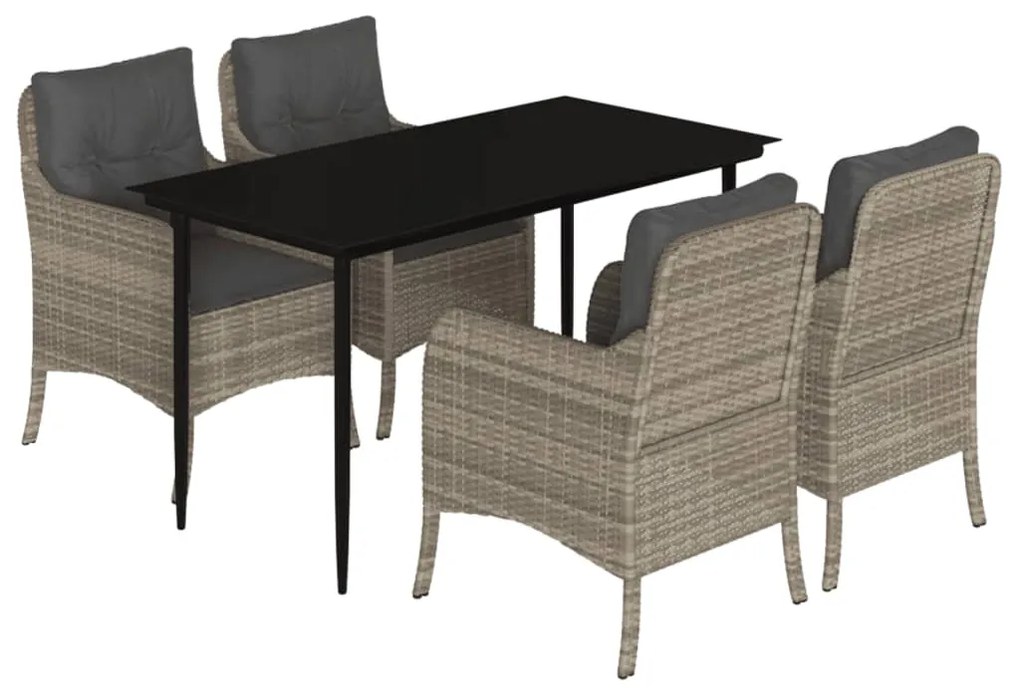Set pranzo da giardino 5pz con cuscini grigio chiaro polyrattan