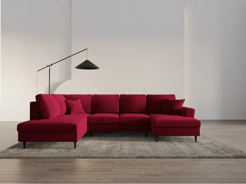 Divano angolare rosso allungabile e con contenitore (con penisola a sinistra/a U) con rivestimento in velluto Kyoto – Cosmopolitan Design