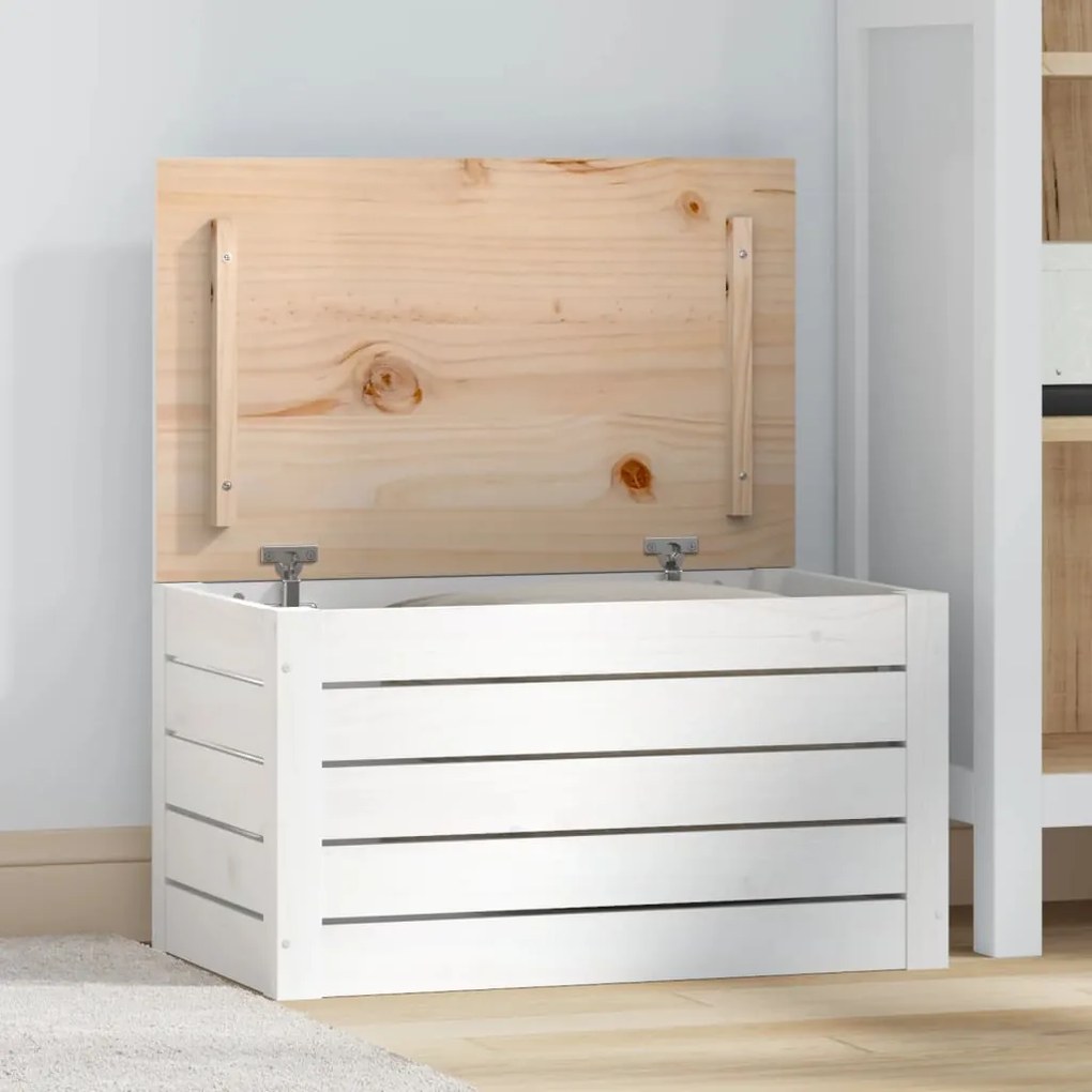 Contenitore Portaoggetti Bianco 59,5x36,5x33cm Massello Di Pino /
