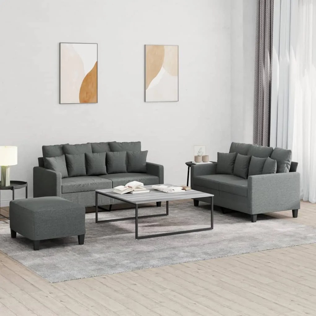 Set Di Divani 3 Pz Con Cuscini Grigio Scuro İn Tessuto /