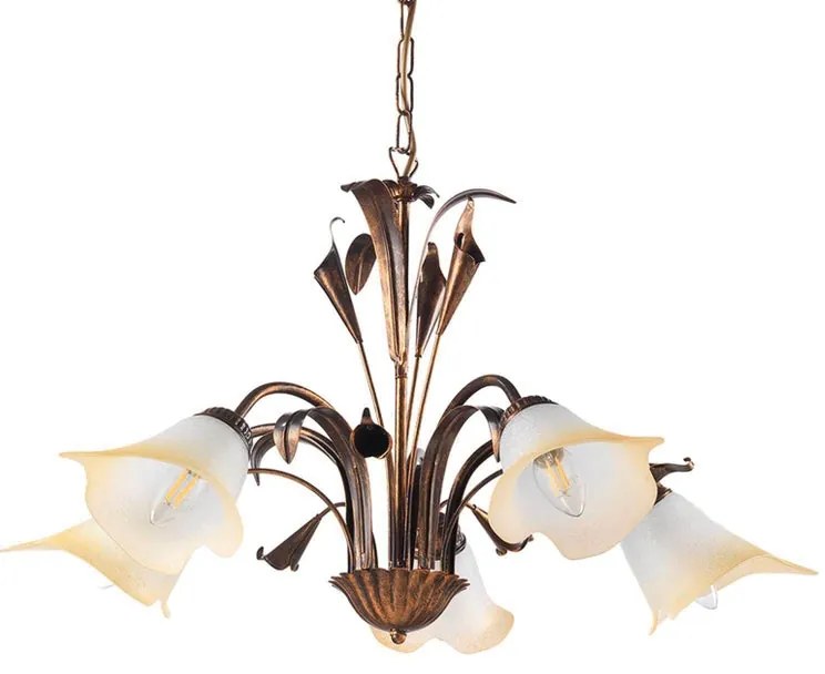 Lampadario Neoclassico Lucrezia marrone paralume marrone 5x E14