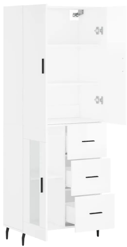 Credenza Bianco Lucido 69,5x34x180 cm in Legno Multistrato