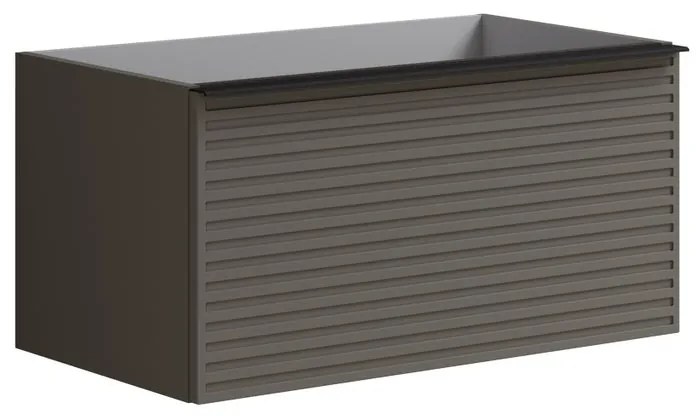 Mobile da bagno sotto lavabo Pixel stripes frontale grigio carbone e maniglia alluminio nero laccato opaco L 80 x H 40 x P 45.5 cm 2 cassetti, lavabo non incluso