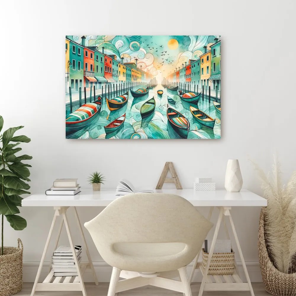 Quadro su tela – Gondole colorate nelle strade di Venezia