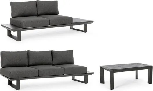 Salotto Angolare Da Esterno In Alluminio Con Cuscini E Tavolino Konnor Antracite Bizzotto