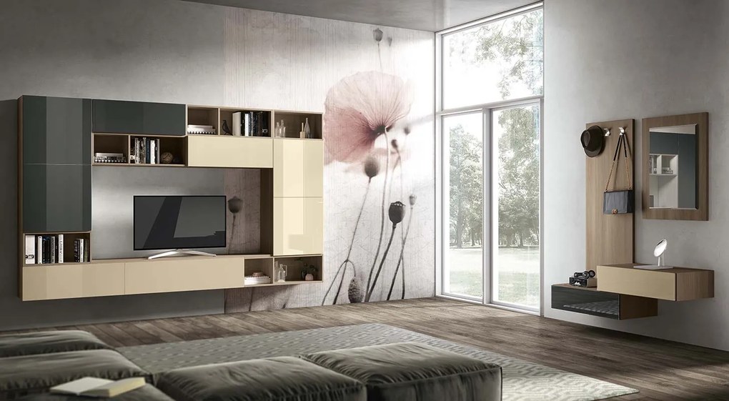 Soggiorno moderno Bolla con parete attrezzata e ingresso