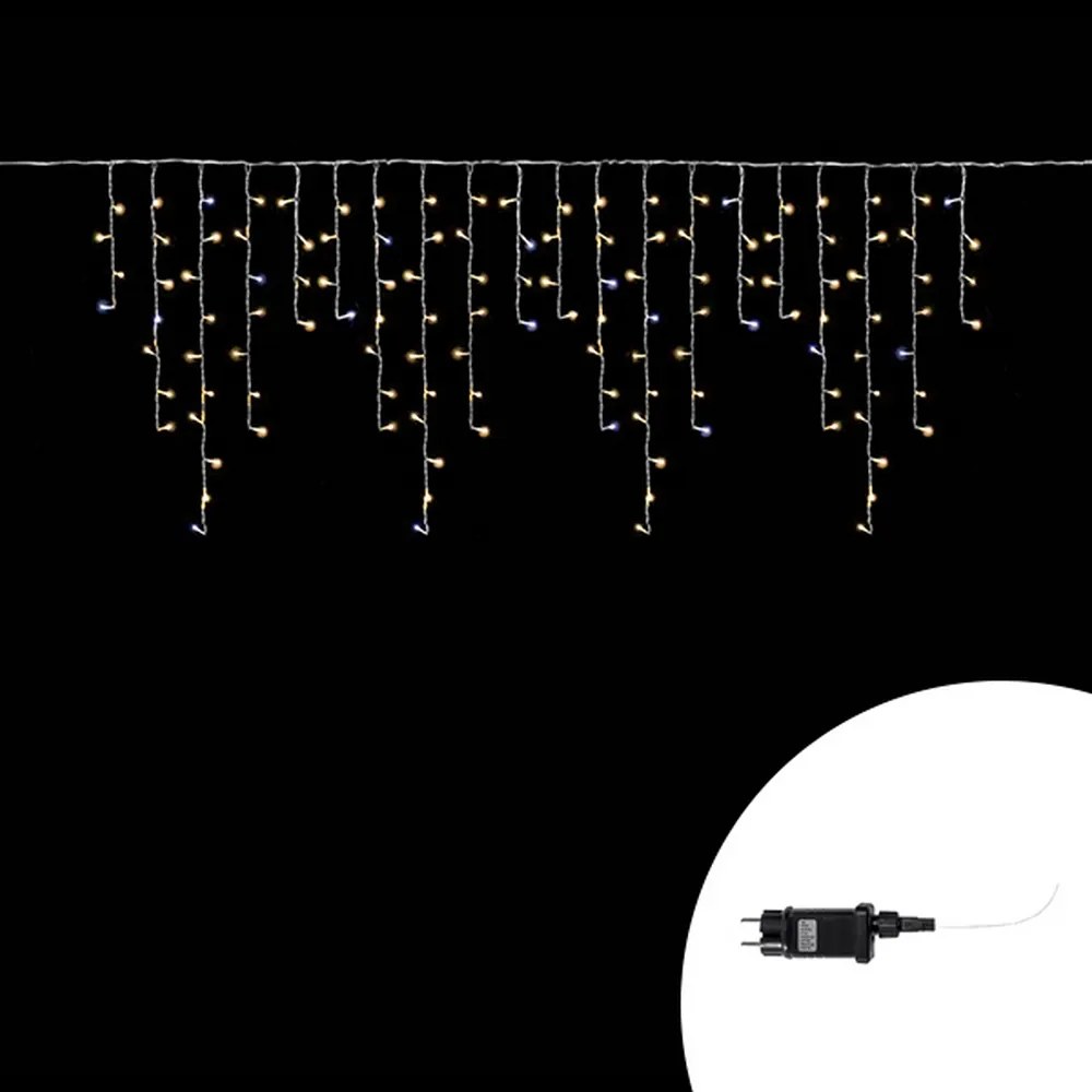 Tenda luminosa 6 metri 256 Led Bianco Caldo fisso e Bianco Freddo intermittente stalattiti prolungabile altezza 100cm da esterno Wisdom