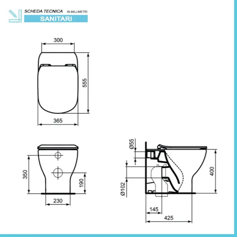 Sanitari Ideal Standard Tesi filomuro Rimless AquaBlade® copriwater originale