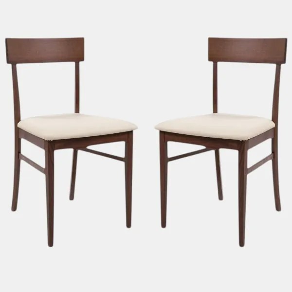 Sedia in legno con seduta in ecopelle imbottita MONACO NOCE Set di 2
