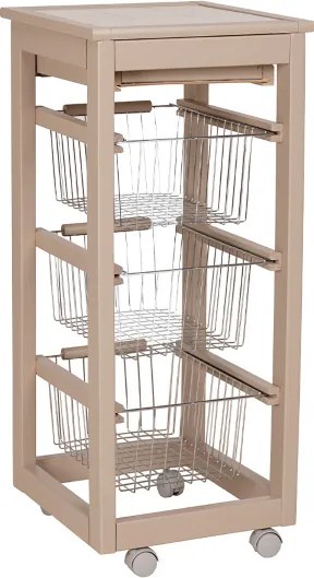 Carrello cucina SLIM in legno di faggio 3 cesti e 1 cassetto Tortora