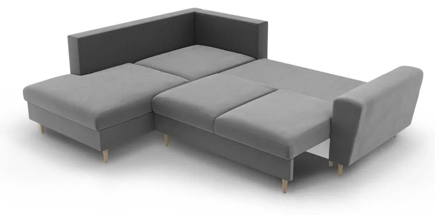 Divano angolare grigio chiaro allungabile e con contenitore (con penisola a sinistra/a L) con rivestimento in velluto Kyoto – Cosmopolitan Design