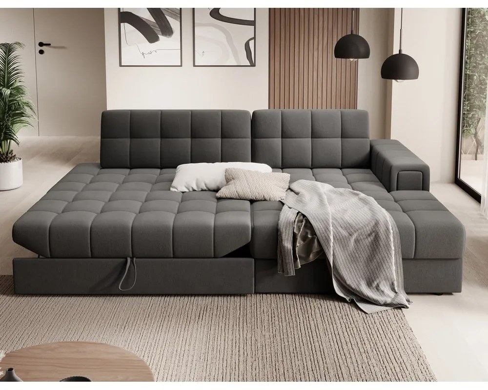 Divano angolare grigio tortora allungabile (con penisola a destra/con chaise lounge) con rivestimento in velluto Blezalt – ELTAP