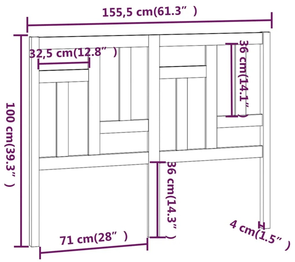 Testiera per Letto Bianca 155,5x4x100 cm Legno Massello di Pino