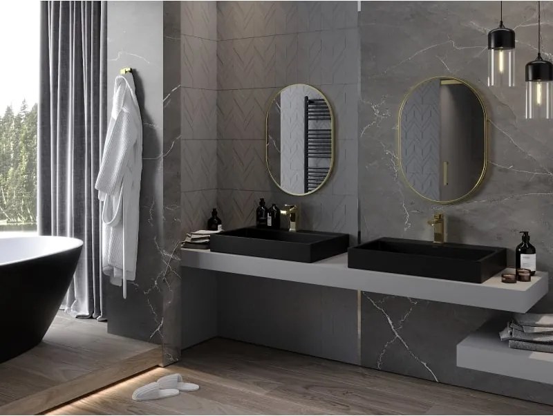 Mexen Loft specchio da bagno ovale 70 x 50 cm, cornice dorata - 9851-070-050-000-50