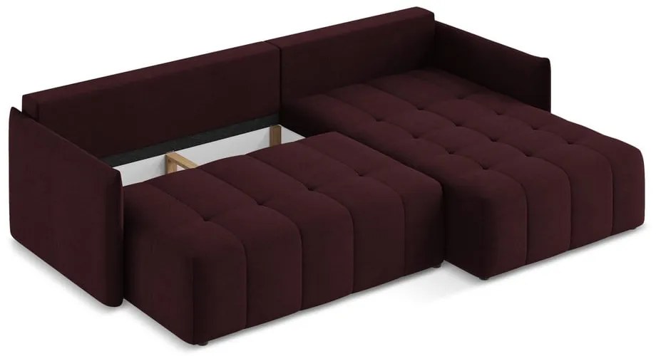 Divano angolare burgundy allungabile/con contenitore (con penisola a destra/con chaise lounge) Moku – Makamii