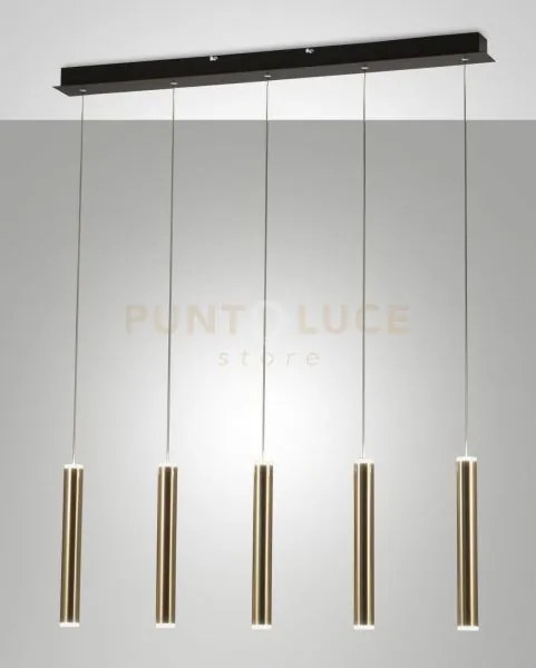 Prado lampadario a sospensione nero e ottone satinato l.90x8cm 5 lu...
