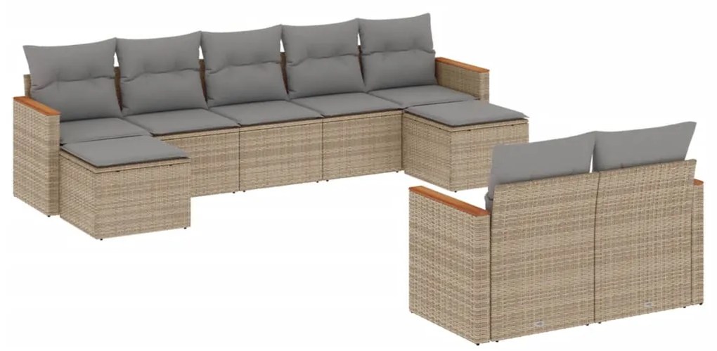 Set divano da giardino 9 pz con cuscini beige in polyrattan