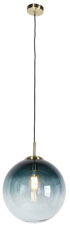 Lampada a sospensione Art Déco in ottone con vetro blu oceano 33 cm - Pallon