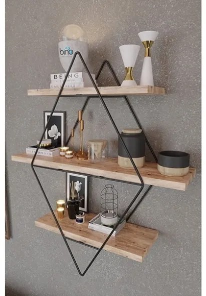 Mensola Industrial In Legno E Metallo 70x16x60 Nero E Legno Tetra