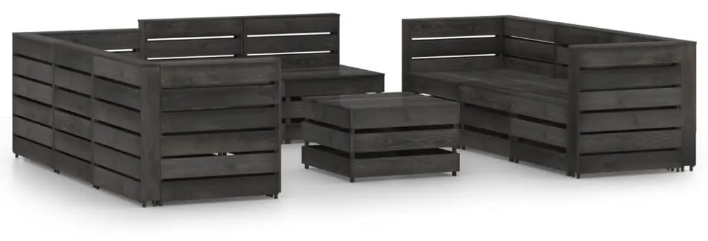 Set Salotto da Giardino 9 pz in Legno di Pino Impregnato Grigio