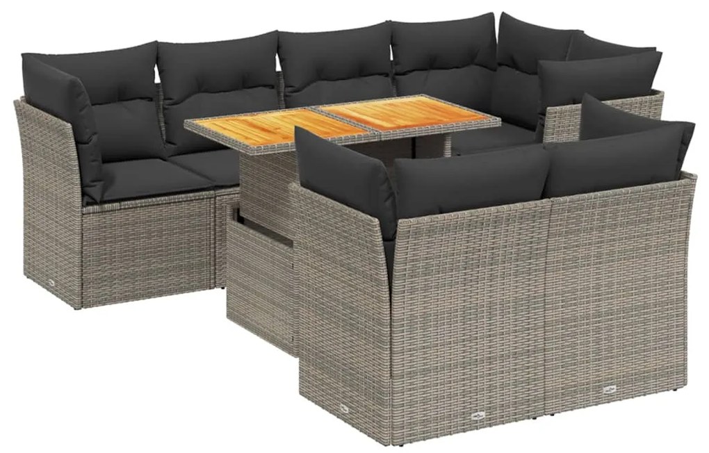 Set divano da giardino 8 pz con cuscini grigio in polyrattan