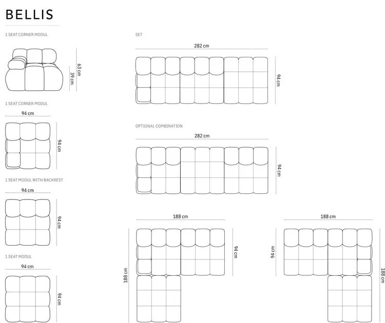 Divano in velluto verde 282 cm Bellis - Micadoni Home