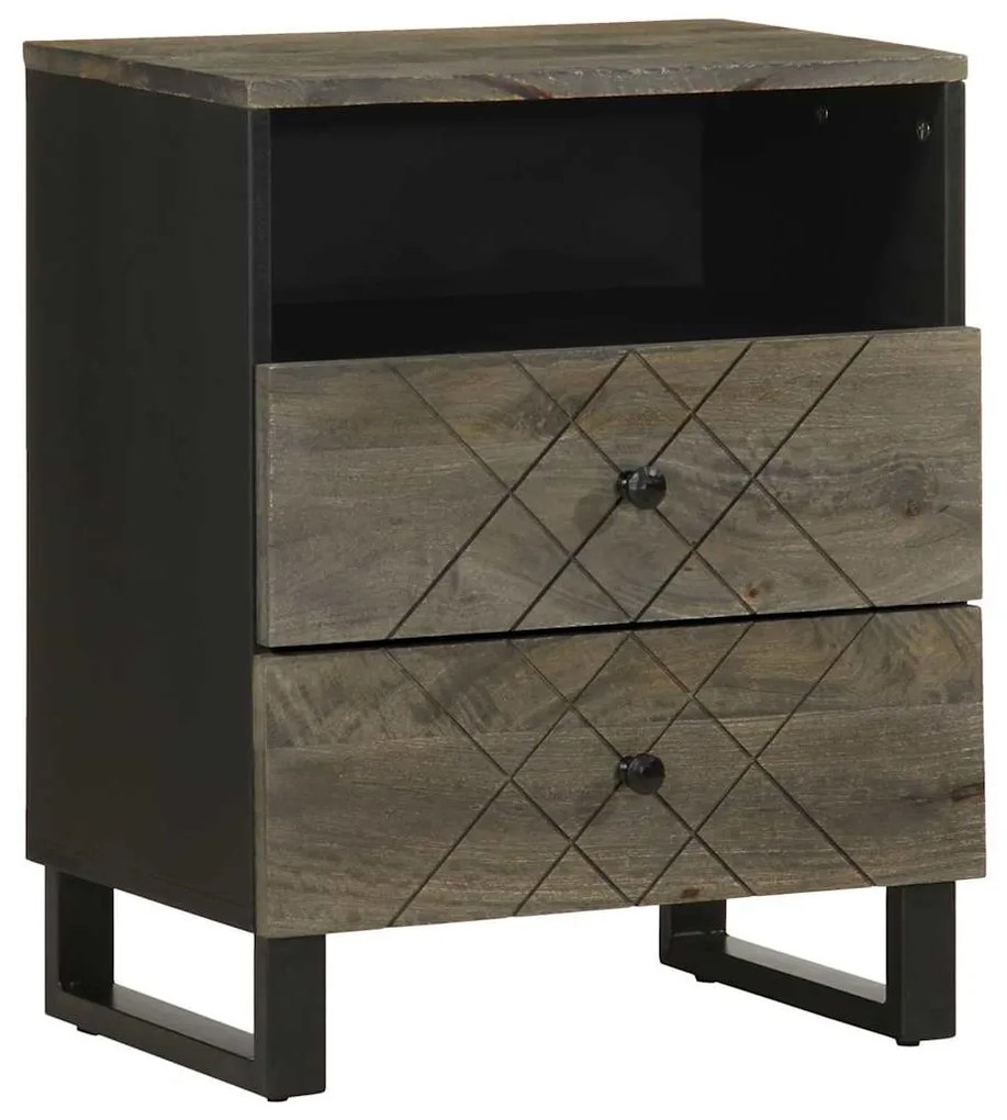 Comodino Nero 50x33x62 Cm İn Legno Massello Di Mango /