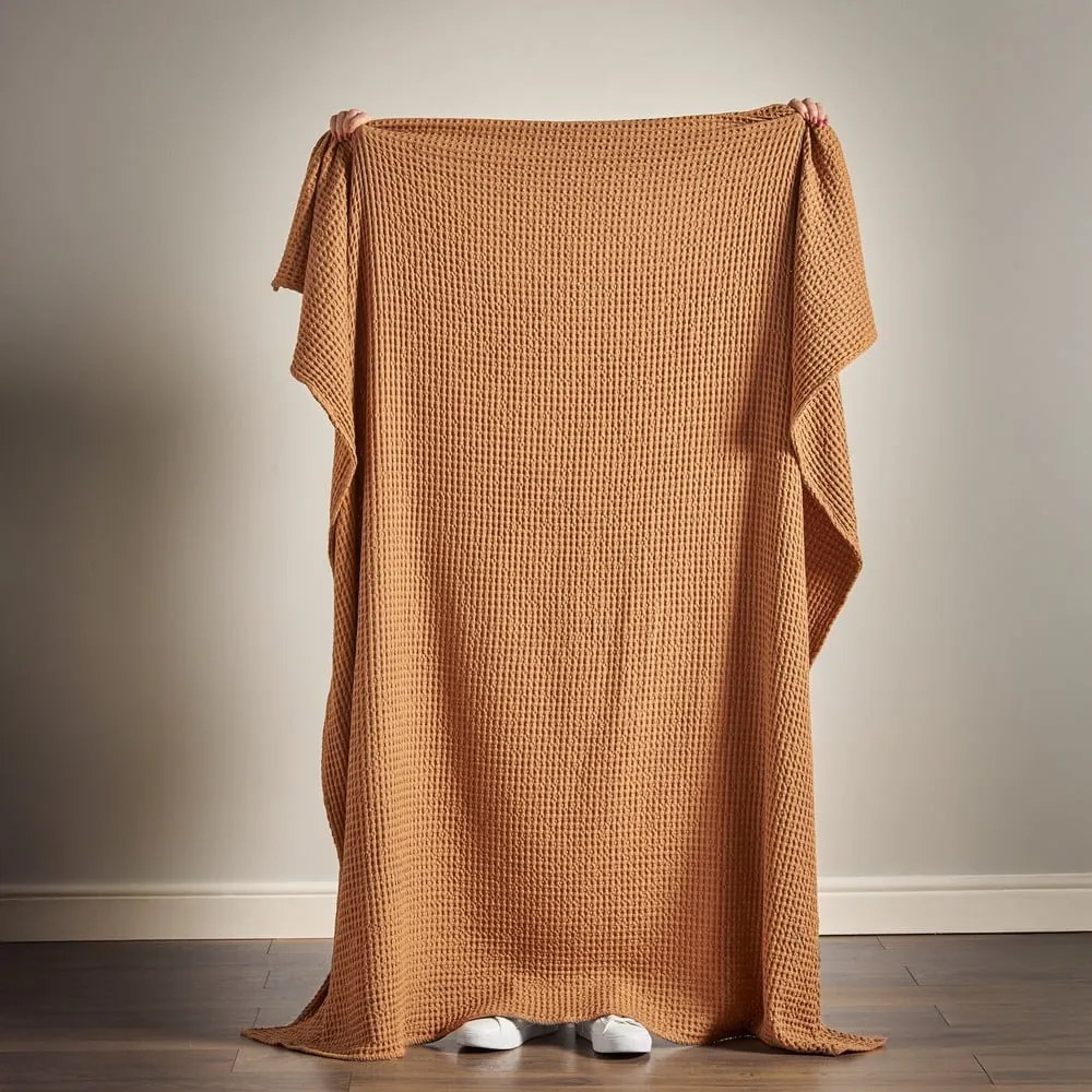 Coperta marrone in cotone 150x200 cm Jaipur Chunky Waffle – Pineapple Elephant