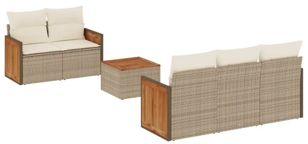 Set divano da giardino 6 pz con cuscini beige in polyrattan