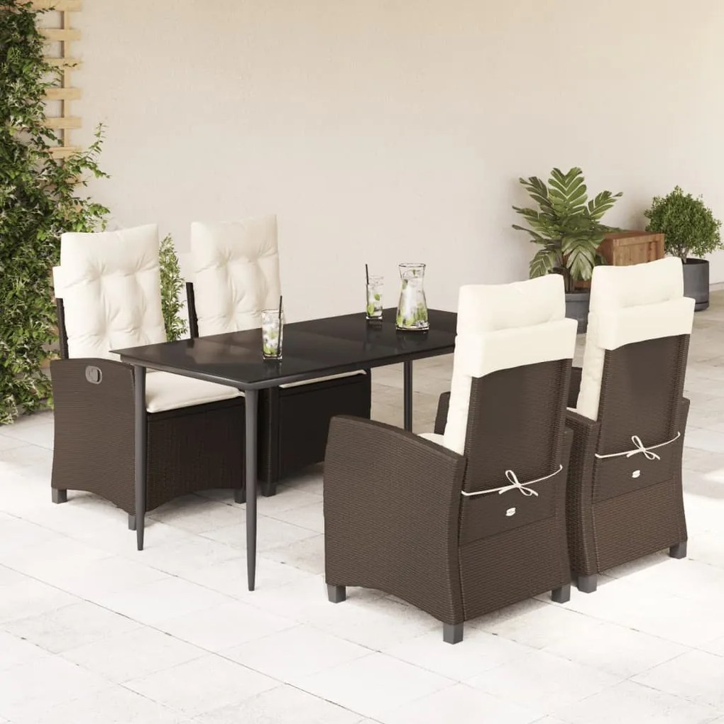 Set da pranzo da giardino 5pz con cuscini in polyrattan marrone