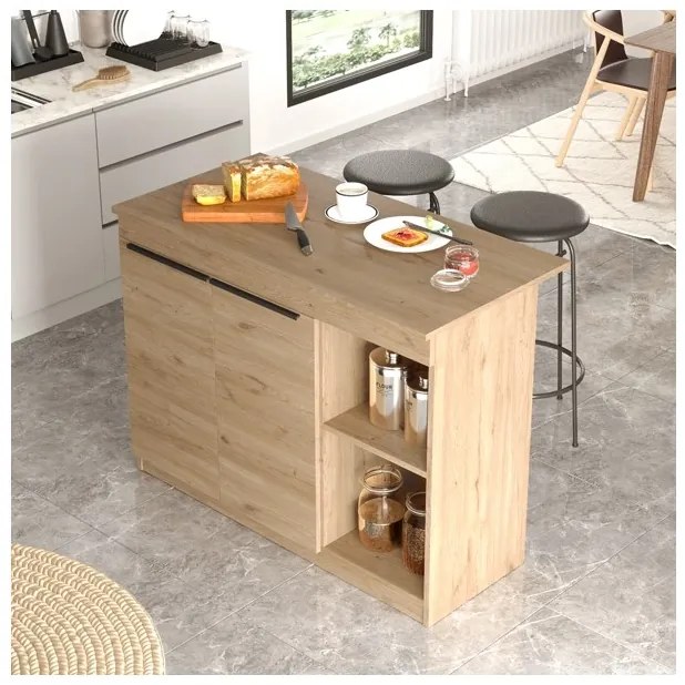 Isola Centrale Cucina 120 Cm Con Ante E Ripiani Dorian Rovere Effetto Legno