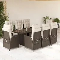 Set da Pranzo da Giardino 9pz con Cuscini Marrone in Polyrattan 3213355