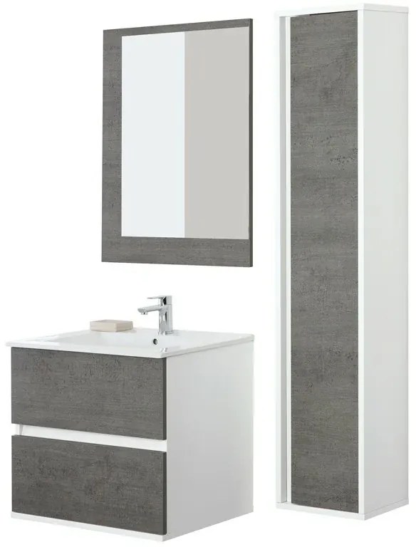 Mobile Bagno Feridras Cemento L.60xP.47xH.57 con Lavabo e Specchio