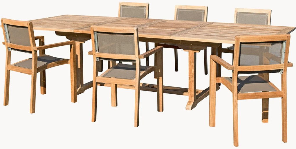 Set da pranzo da giardino in legno di teak Fun con foro per ombrellone, set da 7